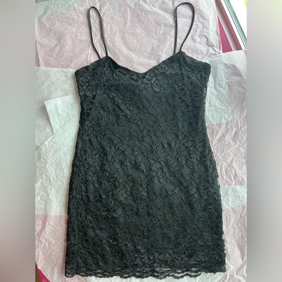 EUC VTG black LBD lace slip M nightie Brettins made in USA lingerie satin LBD - Picture 8 of 11